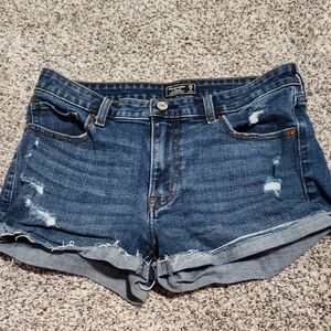 Abercrombie & Fitch Dark Blue Distressed Jean Shorts